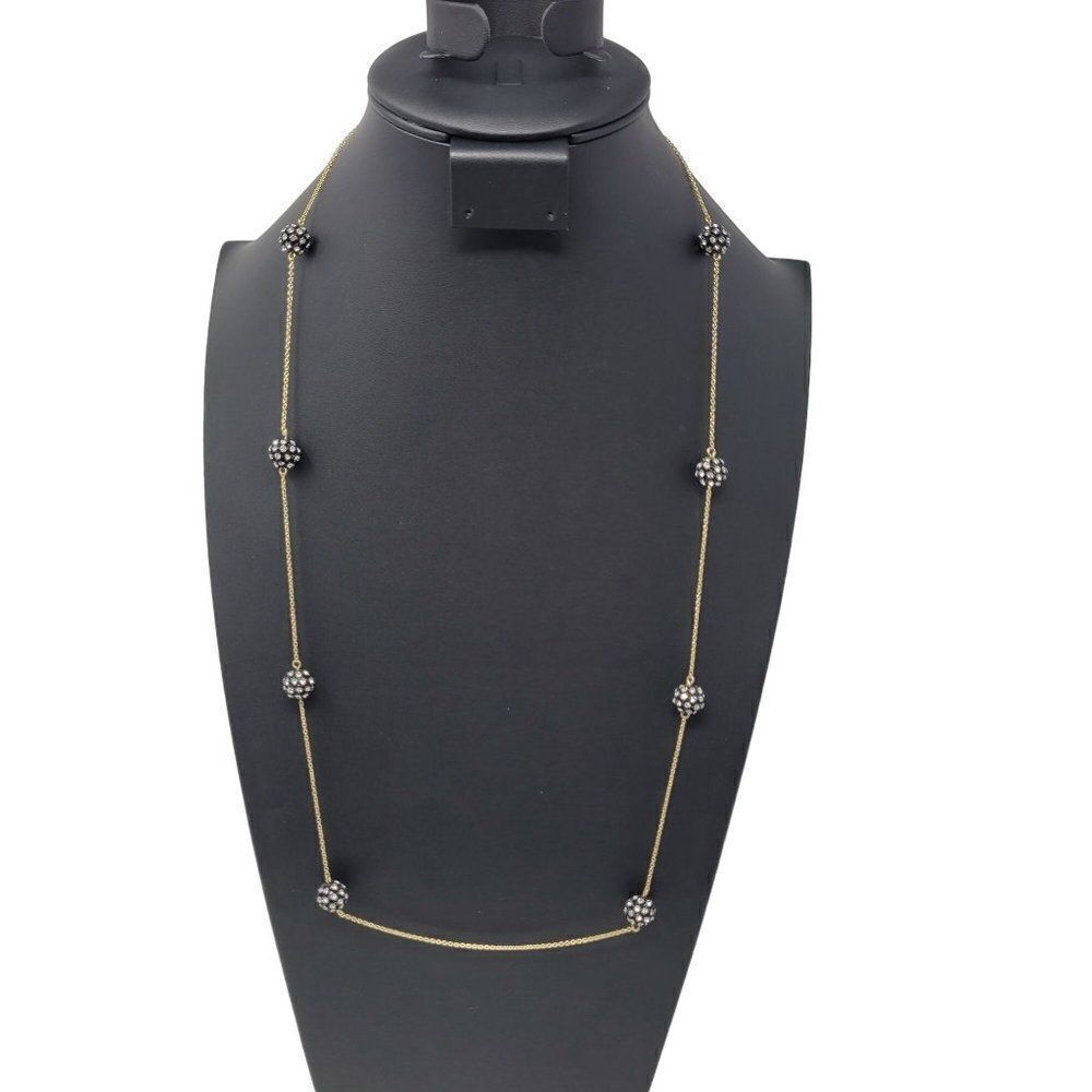 Ann Taylor‎ Rope Necklace Gold Tone Chain Satellite Black Rhinestones Spheres